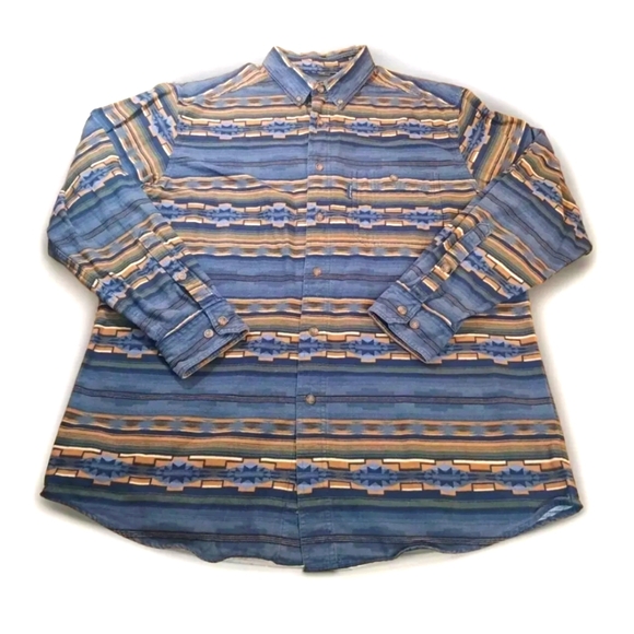 Woolrich Southwest Striped Flannel Shirt Large Aztec Brushed Cotton Rockabilly - Picture 10 of 10